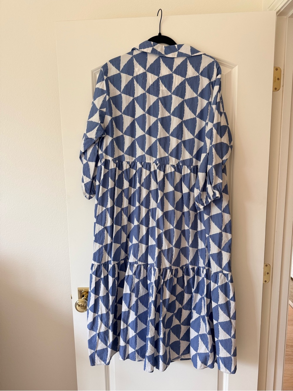 Anthropologie Maeve Blue Geometric Tiered Shirt Dress - Picture 2 of 2